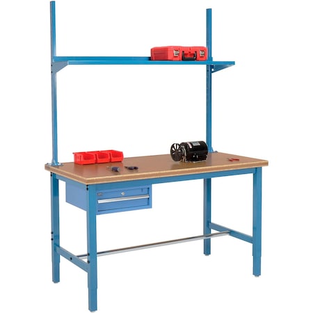 Global Industrial 72x36 Production Workbench Shop Top Safety Edge, Drawer, Upright & Shelf BL 318988BL